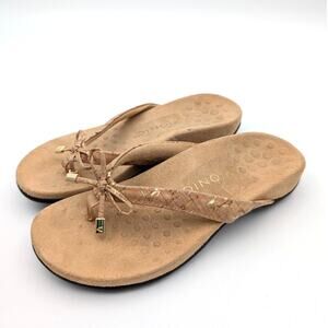 Vionic Bella II Flip Flop Sandal Dainty Bow Women's Gold Cork Size US5 EU35